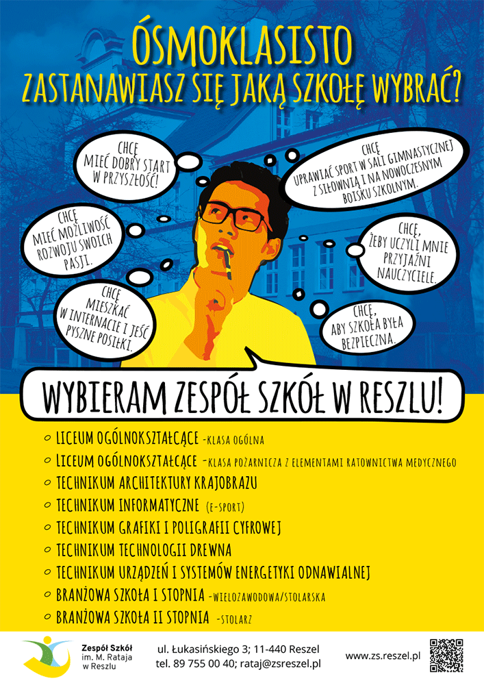 Plakat Zespół Szkół im. Macieja Rataja w Reszlu